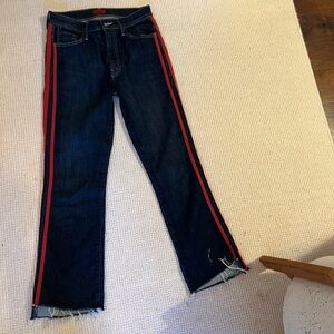 Mother red stripe straight leg jeans